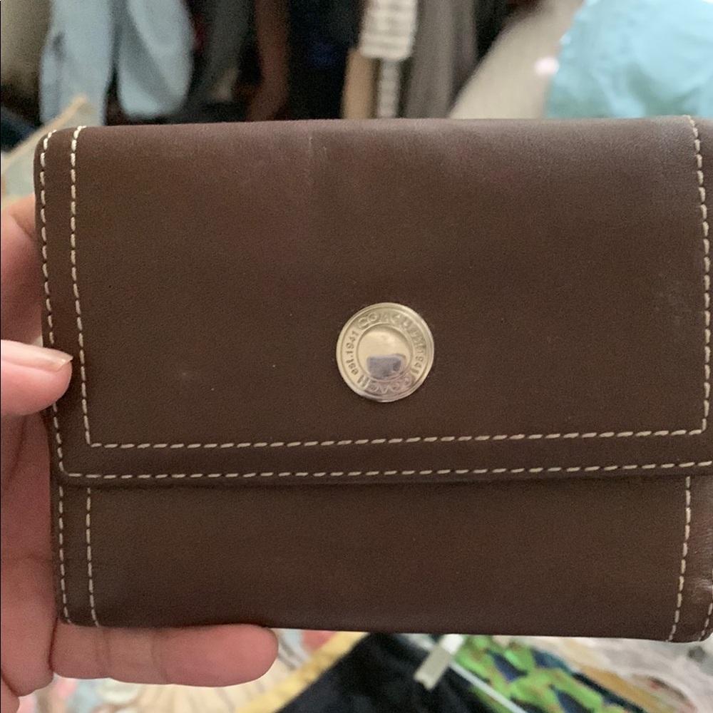 Coach Brown Leather Wallet with Silver Detail